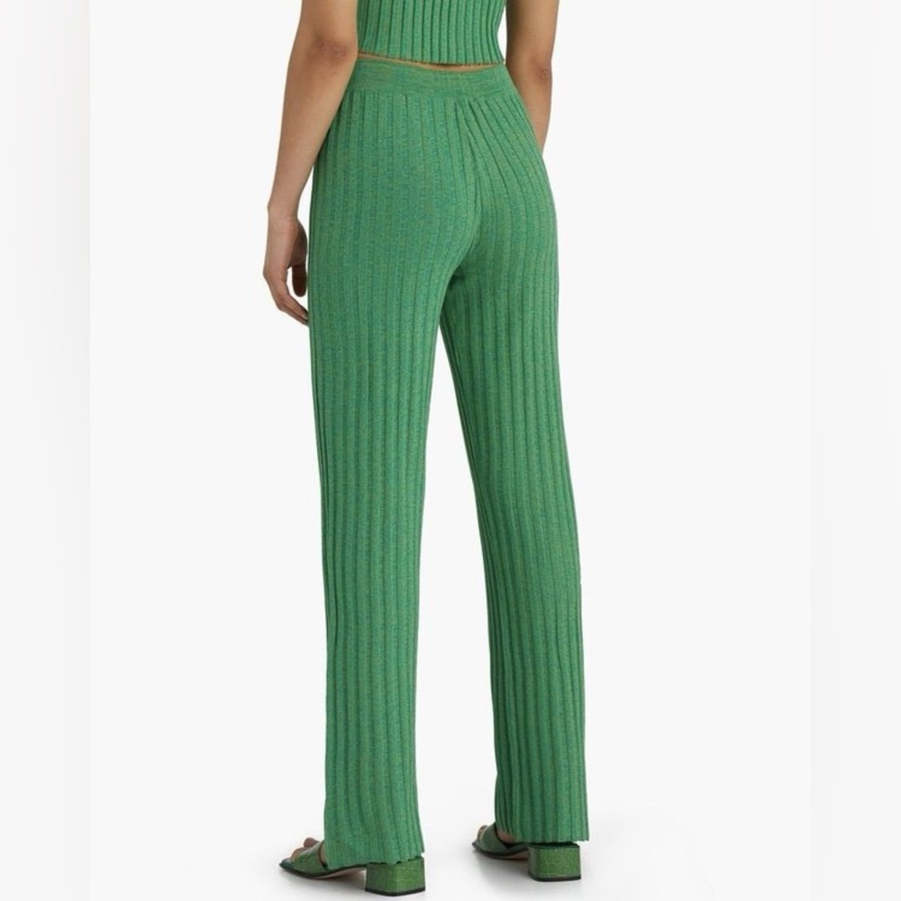 Paloma Wool Fromthe Rib Ribbed Pants Green Size XS/S? Stretch Ruffle Ankle EUC - Picture 3 of 11